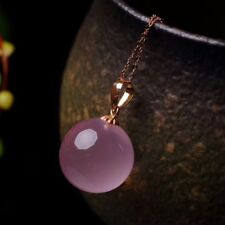 Natural Rose Quartz Pink Crystal Round Ball 18K Gold Pendant Necklace 5A picture