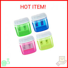 Compact Dual Hole Manual Pencil Sharpeners, 4PCS Colorful Sharpener with Lid for picture