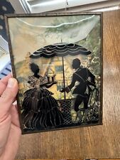 Convex Bubble Glass Reverse Painted Victorian Silhouette Picture picture