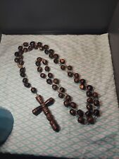 Vintage Huge Mahogany Wood Beaded Rosary Wall Decor 44” Long 7/8” Beads 6” Cross picture