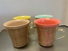 Vintage Lot Of 4 Unbranded Pastel Insulated Coffee Mugs Cups Woven Straw Style picture