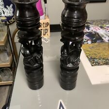Pair of Hand Carved Ebony Wood African Elephants Candlesticks/Candle Holders picture