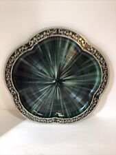 VINTAGE ROSSINI 1970'S GREEN BLACK SILVER PSYCHEDELIC SCALLOPED PLASTIC TRAY picture