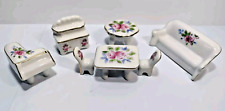 VTG Lot Of 7 Miniature Porcelain Dollhouse Furniture Occupied Japan Roses EUC picture