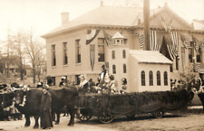 Patriotic RPPC WWI Era Parade Float Oxen Wagon American Flag Real Photo Postcard picture