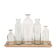 Vintage Bottle Vases on Wood Tray, 6 Pieces picture