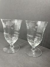 Vintage Set of 2 Cordial Aperitif Glasses Short Stemmed Wine Etched Floral *FLAW picture