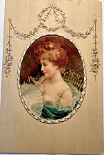 1911 VICTORIAN GLAMOUR GIRL FASHION Cameo EMB Postcard Gold Roses D4 picture