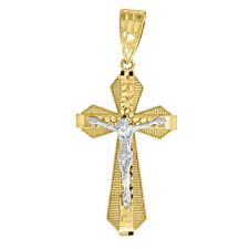Crucifix 14k Yellow Gold Diamond - Cross Diamond Cut 14k Two Tone Gold  picture