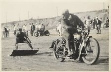 1920s Racing Motorcycle man on sled on beach Stunt Show Original Photo Stamped picture