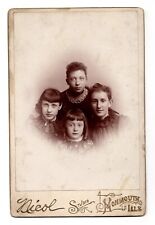 C. 1890s CABINET CARD NICOL FOUR GORGEOUS YOUNG LADIES FAMILY MONMOUTH ILLINOIS picture