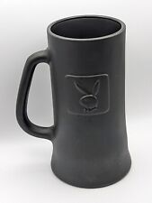 Vintage Playboy Club Beer Stein Mug Embossed Bunny Logo 1970s Black Glass picture