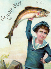 1880s Lot of 2 Scotts Emulsion Sailor Boy Fish Mother Cute Girls Quack Medicine picture
