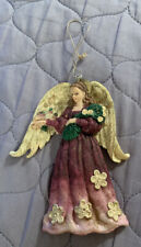 Ceramic Angel 4.5” Christmas Ornament With Bird & Flowers Vintage picture