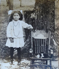Antique Gypsy Girl with Cat and Chair Portrait Photograph 4 x 5  picture
