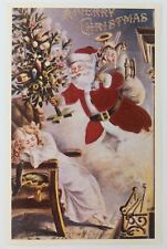 Vintage Look Christmas Postcard Reproduction Santa Sleeping Girl picture