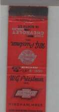 Matchbook Cover - Vintage Chevrolet Dealer - W.G. Priestman Chevy Hingham, MA picture
