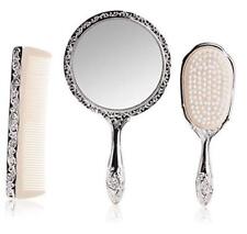 3 pc Silver Chrome Girls Vanity Set Comb Brush Mirror.  picture