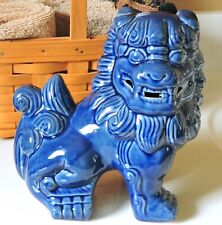 Chinese Foo Dog Statue Shishi Figurine Ceramic Blue Glaze 8