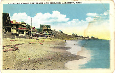 Cottages along Beach and Hillside Allerton MA White Border Postcard c1920 picture