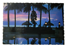 Post Card Sunset View of Bali Beach Indonesia Resort Palm Trees Sky Posted 1985 picture