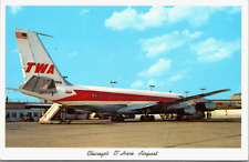 TWA Red White Boeing 707 1959 Chicago O' Hare Airport Tarmac US Flag Jeep People picture