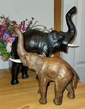 Rare Vintage Leather Wrapped Elephant Sculptures Set Of 2 picture