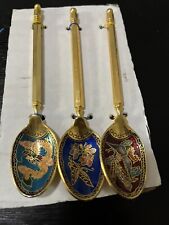 Vintage Lot Of 5 Cloisonné Enameled Demitasse Spoons Gold Toned  picture
