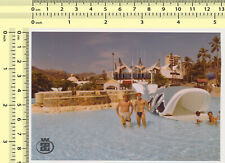 059 1980's Two Shirtless Men Beefcake Guys Trunks Bulge Beach Pool vintage photo picture