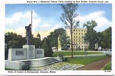 Augusta Maine WW1 Memorial & Capital Dome In Background 1930’s postcard picture