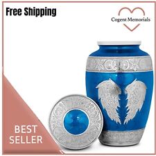Heavenly Peace Dark Blue Wings of Love Large Cremation Urn for Human Ashes & bag picture