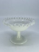 Fenton Art Glass Silver Crest Milk Glass Ruffled Pedestal Compote Candy Dish VTG picture