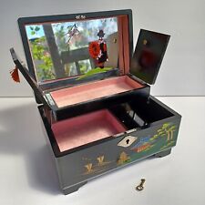 Japanese Black Lacquer Musical Jewelry Box Vtg 1950s  picture