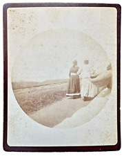 Antique Kodak Circle Photograph Two Women Strolling Along Shore In Heavy Dresses picture