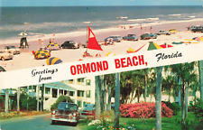 Ormond Beach Florida, Greetings, Home of Speed, Old Cars, Vintage Postcard picture