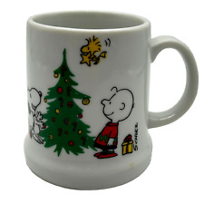 Vintage 70s 1977 Charlie Brown Snoopy Woodstock Christmas Holiday Coffee Mug Cup picture