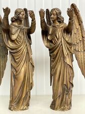 SUPER SALETOP QUALITY 19th C. GOTHIC REVIVAL PAIR OF BRONZE ALTAR CHURCH ANGELS picture