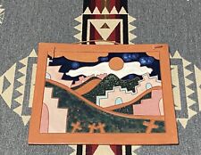 1976 Esta Bain Santa Fe Art Southwest Pueblo Framed Ceramic Tile New Mexico T76 picture