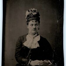 ID'd c1860s Beautiful Young Lady Flower Hat Tintype Real Photo Lib Cracker H40 picture