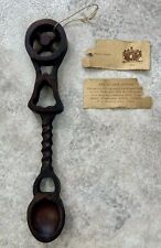 Vintage Welsh Love Spoon Hand Carved Wood with Bell & Wheel Design - 9” picture