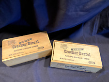 2 Vintage 1979 Cracker Barrel Cheddar Cheese Kraft Wooden Boxes Sliding Lid picture