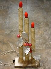 Vintage 1950s Christmas Mirostar Triple Gold Mesh Electric Candles Red Bulbs picture