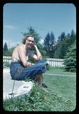 Women Toots In Blue Jeans Glasses Fashion 1950s 35mm Slide Red Border Kodachrome picture