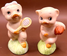 Piglets Small Bisque Tennis/Football set of 2 made in Taiwan Vitg 1970’s picture