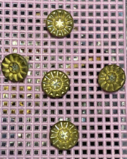 5 small Vintage Buttons Brass Tone Star Center  Embossed Metal mirror backs picture