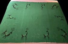 Vtg MCM California Handprints Tablecloth Atomic Reindeer Christmas Green 61x83 picture