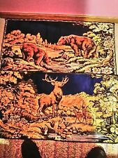 2 Vintage Wall Hanger Hunting Tapestries Elk And Bear picture
