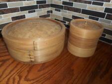 5 PIECE VINTAGE CHINESE KITCHEN DUMPLING RICE DIM SUM STEAMER COOKER BAMBOO picture