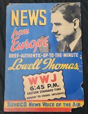 Scare Vtg WWII WW2 Orig War Poster Lowell Thomas Sunoco Gas News From Europe  picture