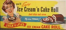 Vintage 1950s Jack & Jill Ice Cream Cake Roll sign -- old store stock picture